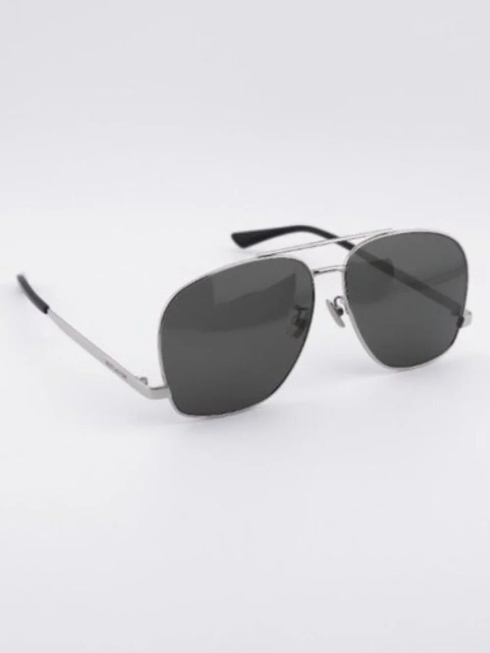 Saint Laurent SL653/F LEON 001 Sunglasses Silver Aviator Frame, Grey Lenses